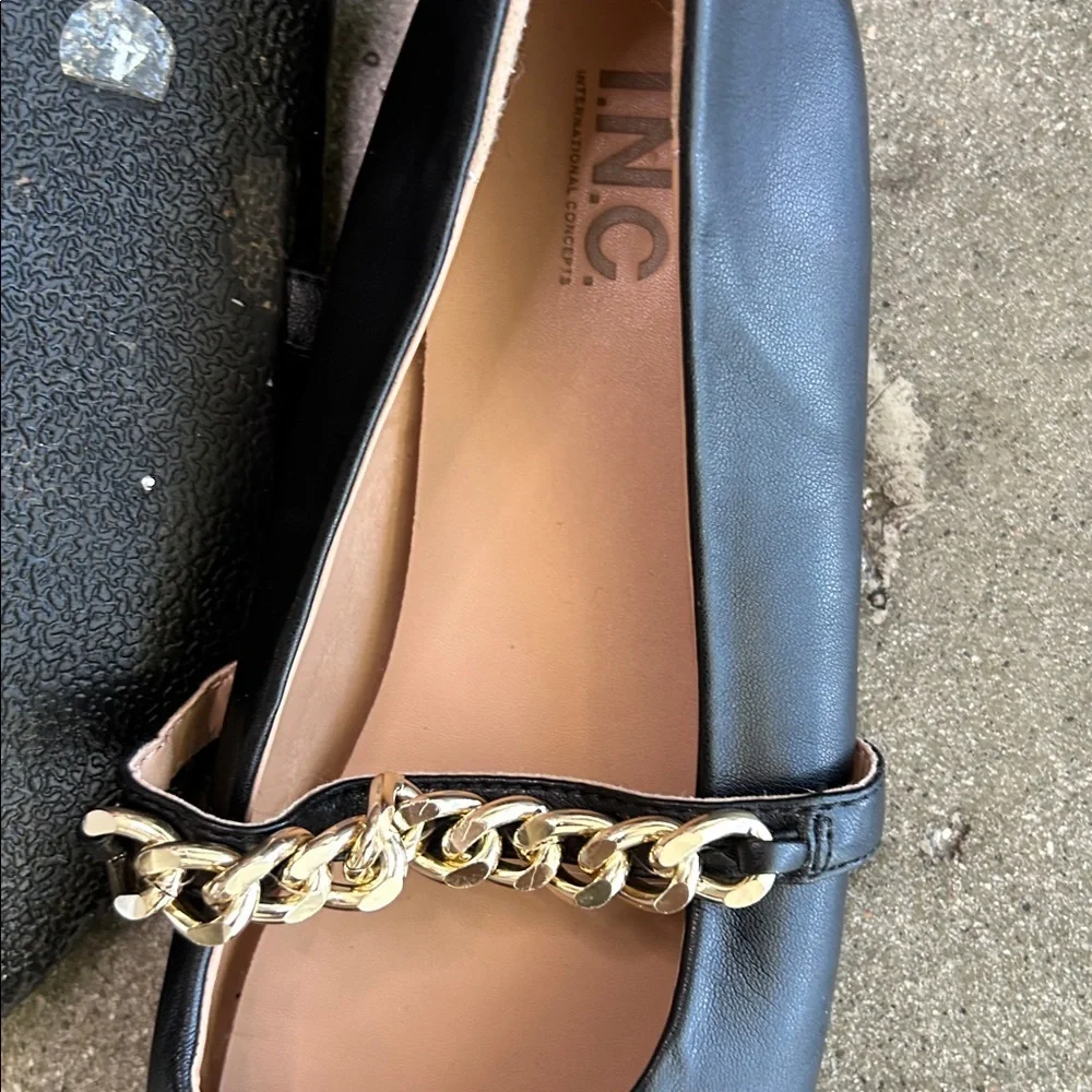 Kids INC Black Mary Jane Flats with Gold Chain